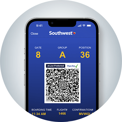 phone displaying the Southwest mobile app