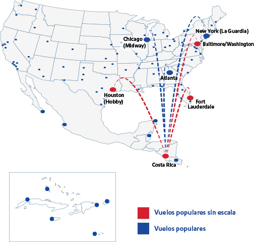 Map displaying routes from Mexico to major cities within the US.