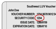 Card number and security code location on back of southwest gift card
