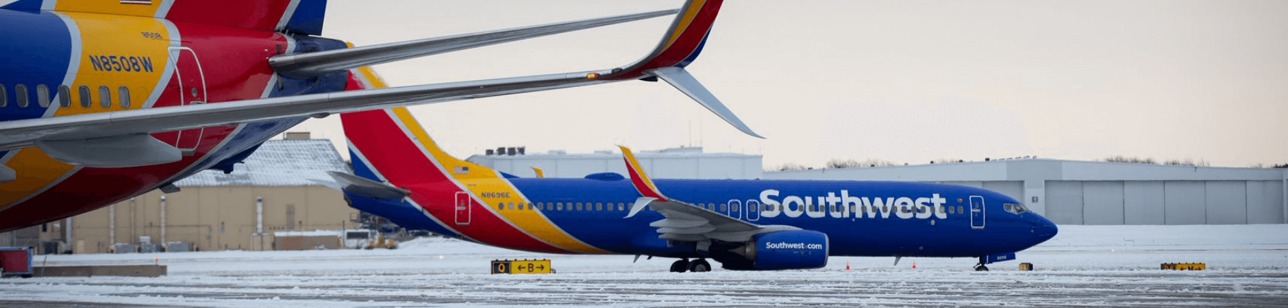 southwest airlines plane on tarmac in winter