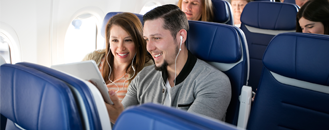 Inflight Internet - a couple watching a movie on a Southwest flight 