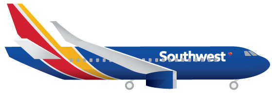 Computer-illustrated Southwest Airlines plane