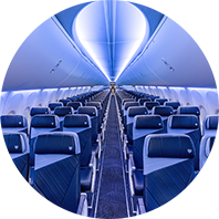 Asientos en la cabina de una aeronave de Southwest Airlines